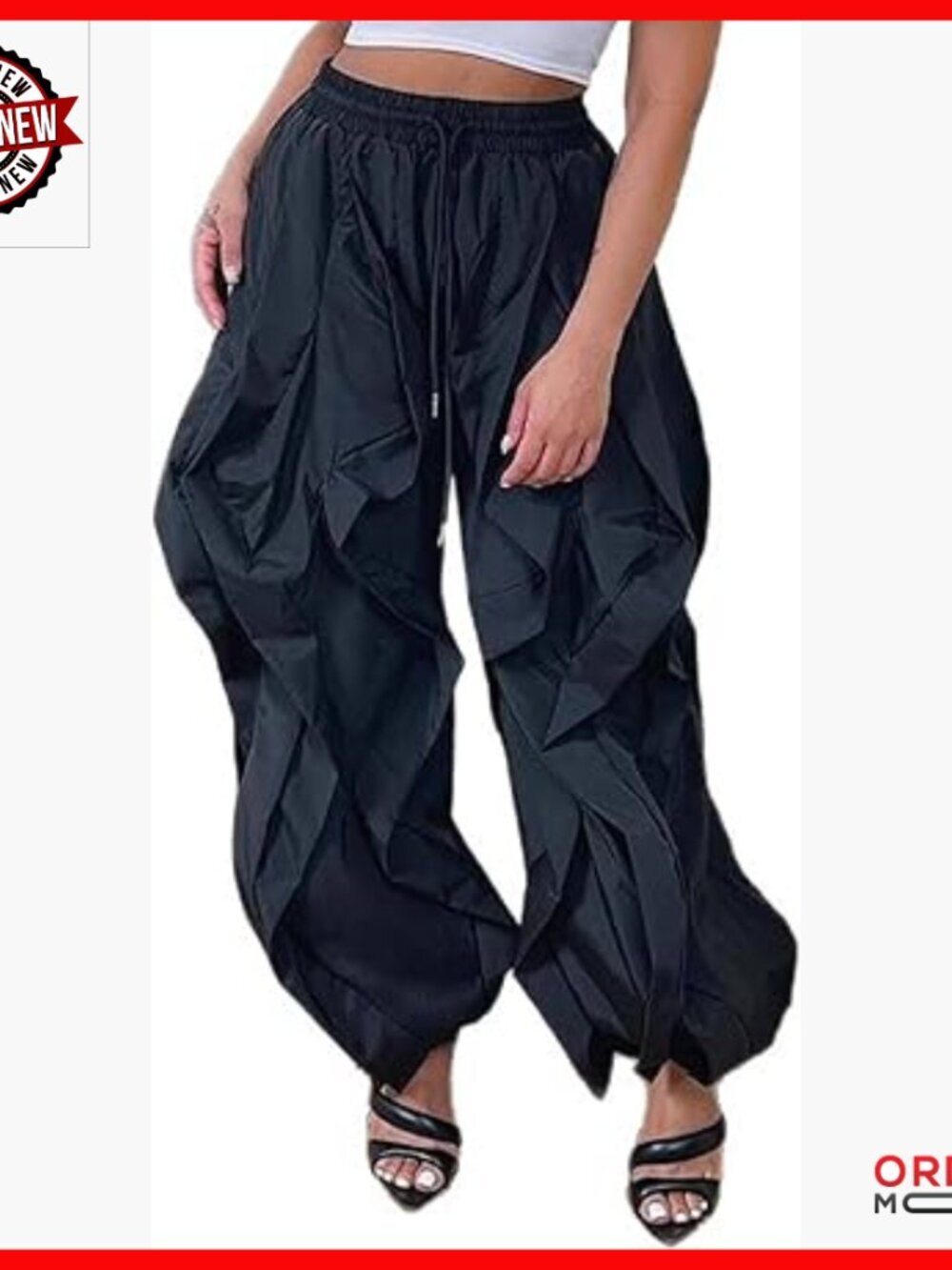 Wide Leg Jogger Sweatpants with Ruffle Fringe Elastic Waist Barrel Lantern